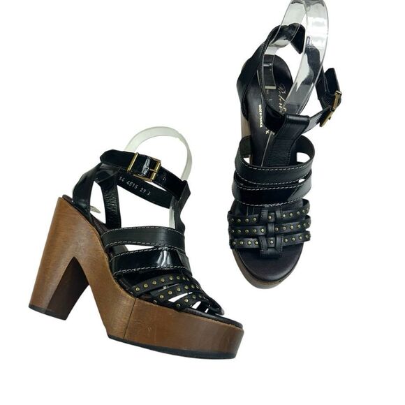 VTG Robert Clergerie Paris Brown Wood and Leather Studded Platform Sandals, 7.5 - Picture 1 of 11